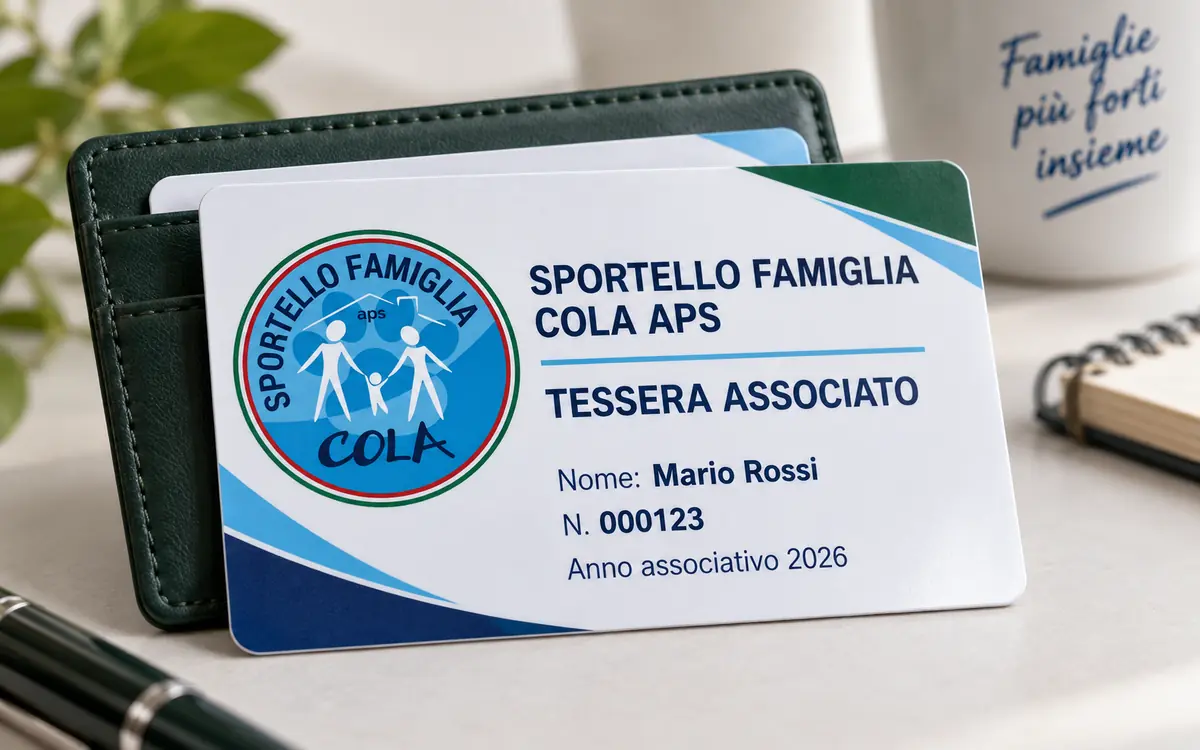 Esempio illustrativo della tessera associativa Sportello Famiglia Cola APS